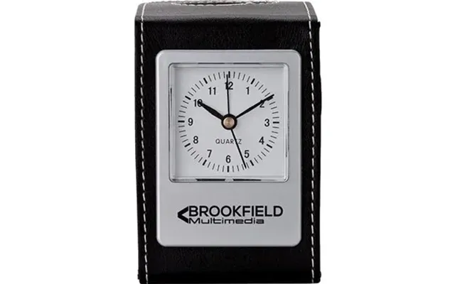 50 Custom Alba Desk Clock & Pen Cup - Leatherette
