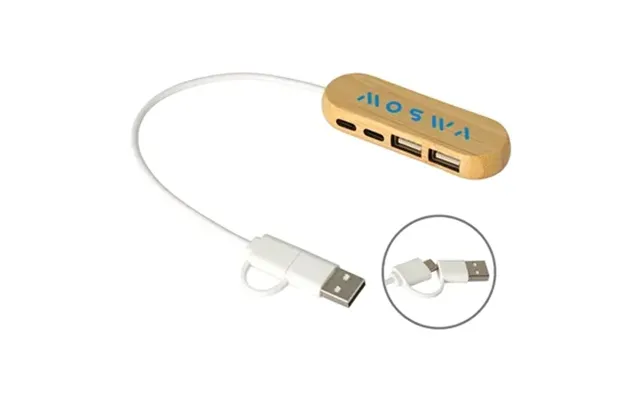 50 Customized Bamboo Dual Port Usb & Type-c Hub