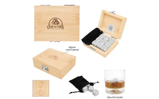 50 Promotional Whiskey Stone Ice Cubes In Fsc Bamboo Box - .