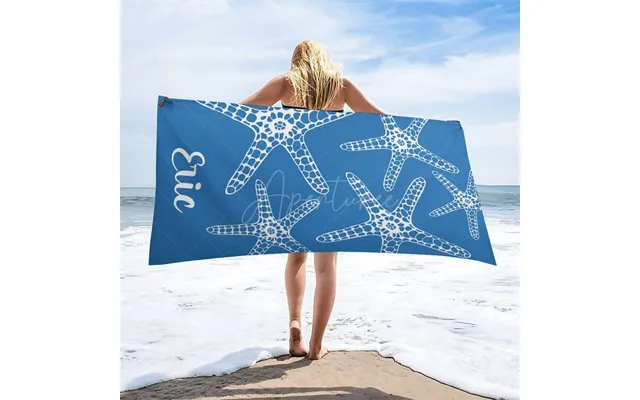 Aperturee Blue White Stars Summer Custom Name Beach Towel - 22x42in 55x105cm