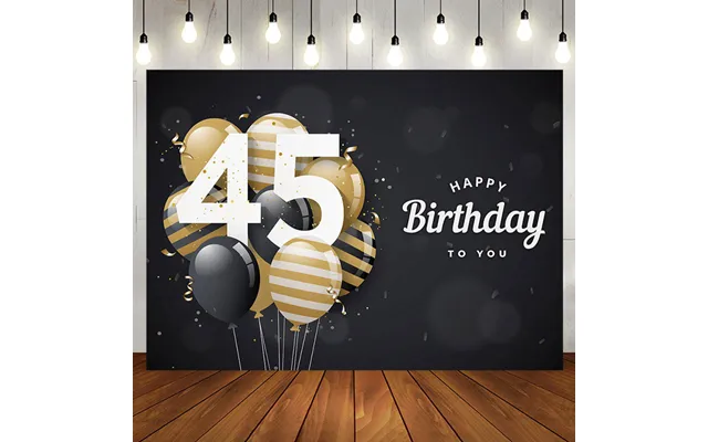 Aperturee Bokeh Balloons Black Happy 45th Birthday Backdrop - Aperturee
