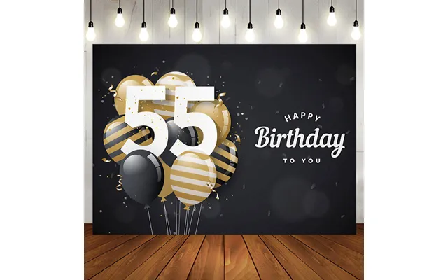 Aperturee Bokeh Balloons Black Happy 55th Birthday Backdrop - Aperturee