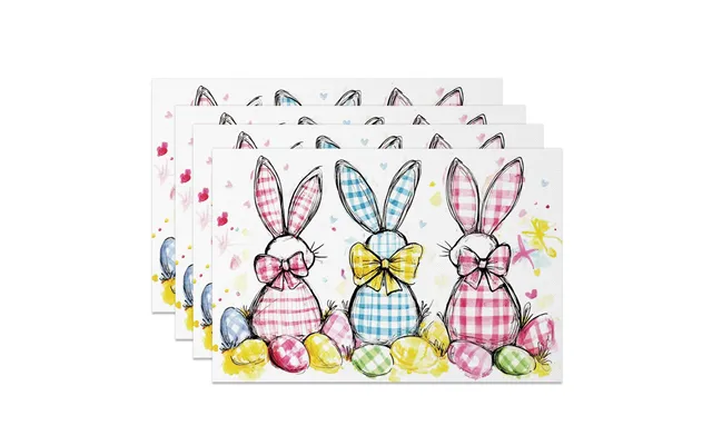 Aperturee Colored Sketch Bunny Eggs Easter Set Of 4 Placemats - 14x12 Inch