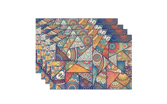 Aperturee Colored Vintage Tribal Pattern Set Of 4 Placemats - 14x12 Inch