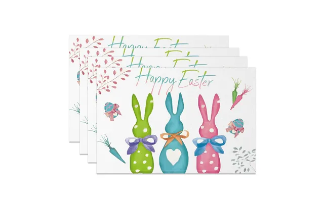 Aperturee Colorful Bunny Egg Carrot Easter Set Of 4 Placemats - 14x12 Inch