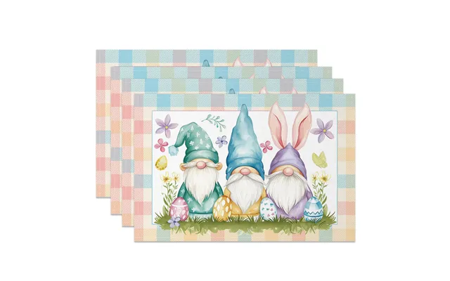 Aperturee Colorful Bunny Gnome Plaid Easter Set Of 4 Placemats - 14x12 Inch