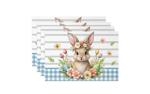 Aperturee Colorful Floral Cute Bunny Easter Set Of 4 Placemats - 14x12 Inch