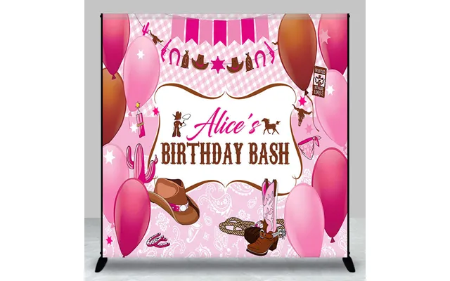Aperturee Custom Name Pink Balloons Cowgirl Birthday Backdrop - Aperturee