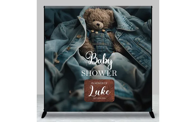 Aperturee Denim Jacket Bear Custom Name Baby Shower Backdrop - Aperturee