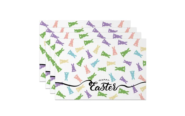 Aperturee Easter Colorful Bunny Silhouette Set Of 4 Placemats - 14x12 Inch