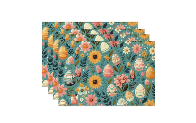 Aperturee Easter Eggs Floral Plant Green Set Of 4 Placemats - 14x12 Inch