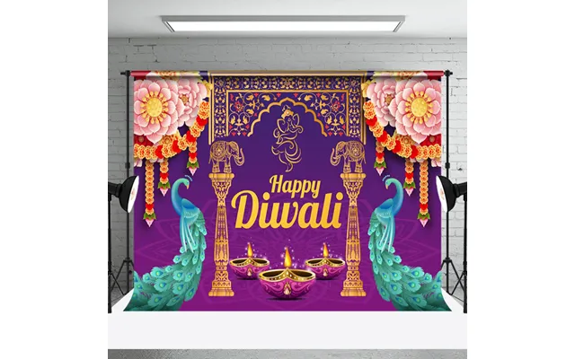 Aperturee Fuchsia Floral Peacock Ganesha Happy Diwali Backdrop - Aperturee