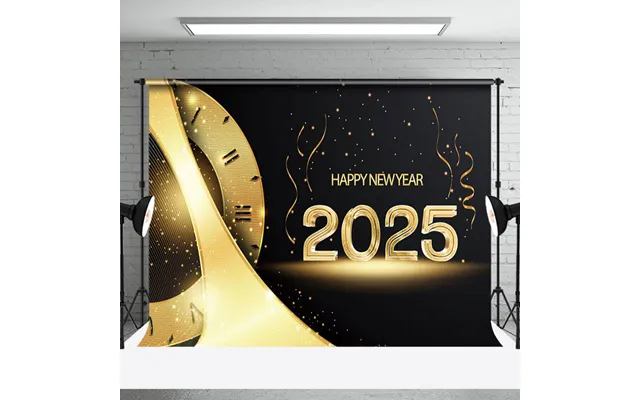 Aperturee Gold Clock Dial Ribbons Black 2025 New Year Backdrop - Aperturee