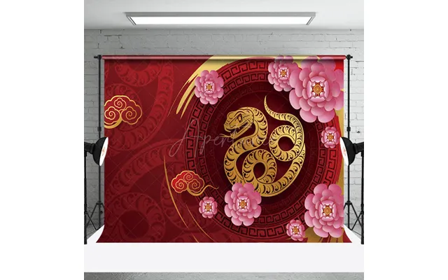 Aperturee Gold Snake Auspicious Clouds Floral New Year Backdrop - Aperturee
