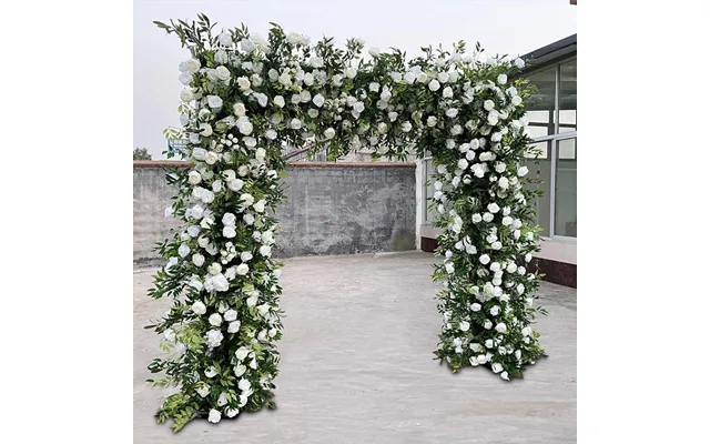 Aperturee Green White Fabric Rose Artificial Arch Flower Wall - 8 X 8 Ft 2