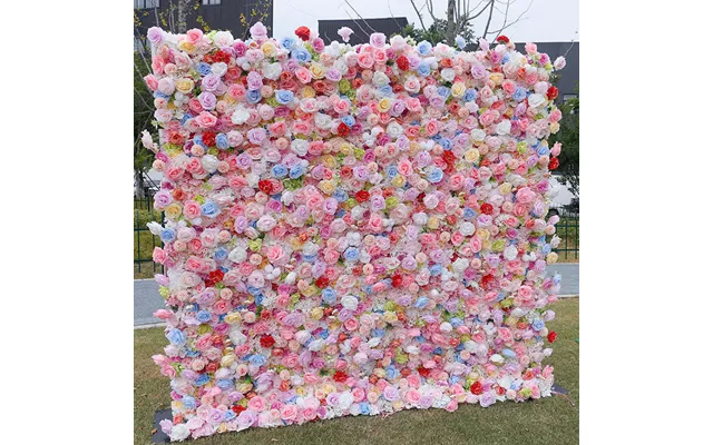 Aperturee Luxury Pink Blue Flower Fabric Wall Wedding Decoration - 4 X 8 Ft 1