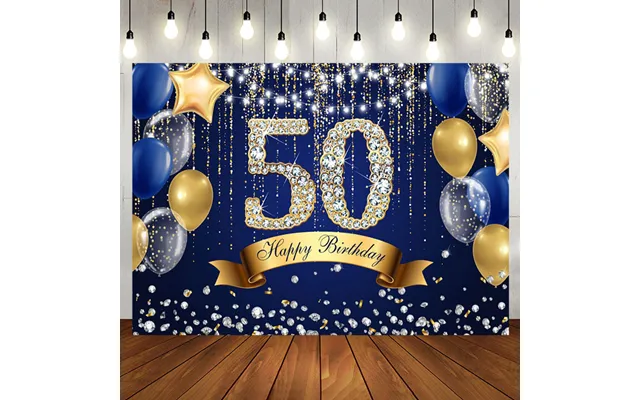 Aperturee Navy Blue Balloons Glitter 50th Birthday Backdrop