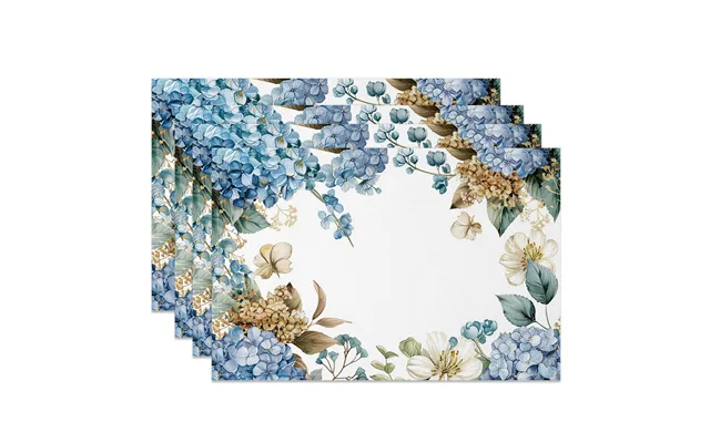 Aperturee Painted Spring Blue Floral Leaf Set Of 4 Placemats - 14x12 Inch