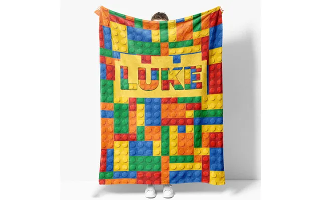 Aperturee Personalized Building Blocks Blanket With Custom Name - Colorful Bricks For Boys