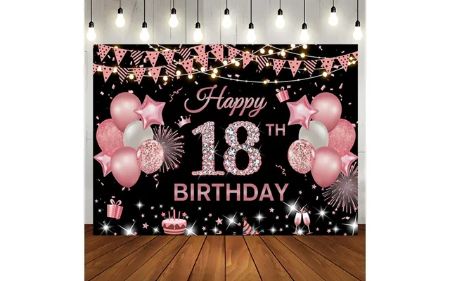 Aperturee Pink Black Glitter Balloon 18th Birthday Backdrop - Aperturee