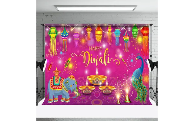 Aperturee Purple Bokeh Lanterns Elephant Happy Diwali Backdrop - Aperturee