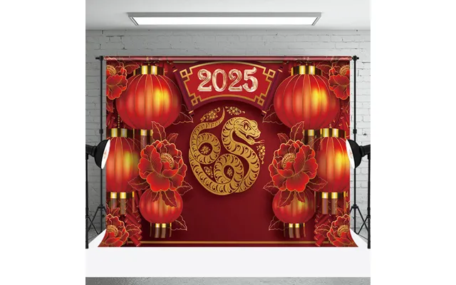 Aperturee Red Lantern Floral Gold Snake 2025 New Year Backdrop - Aperturee