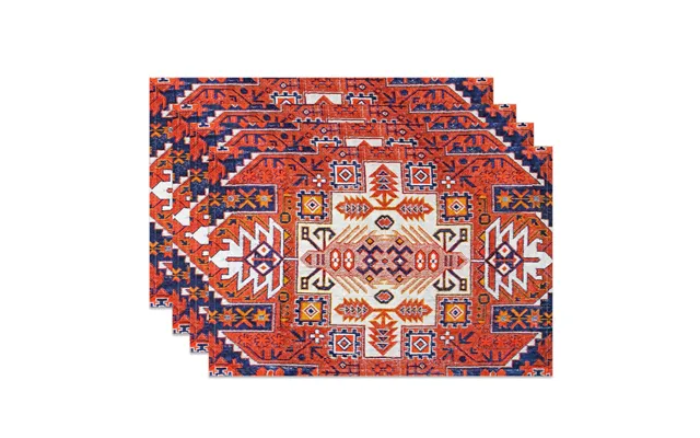 Aperturee Red Vintage Abstract Pattern Set Of 4 Placemats - 14x12 Inch