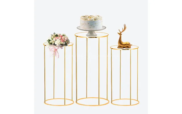 Aperturee Set Of 3 Gold Metal Cake Display Cylinder Stand - Set Of 3