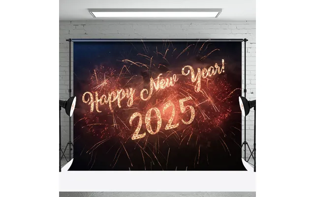 Aperturee Simple Orange Sparks Happy New Year 2025 Backdrop - Aperturee
