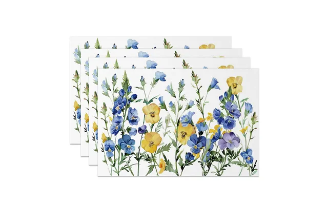 Aperturee Spring Blue Yellow Wildflower Set Of 4 Placemats - 14x12 Inch
