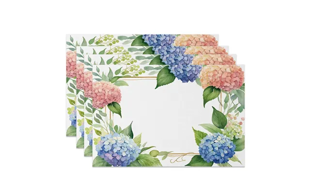 Aperturee Spring Pink Blue Hydrangea Plant Set Of 4 Placemats - 14x12 Inch