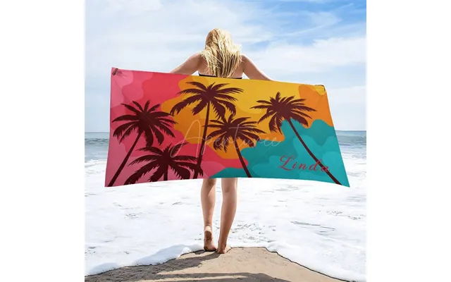 Aperturee Summer Beach Palm Trees Custom Name Beach Towel - 22x42in 55x105cm
