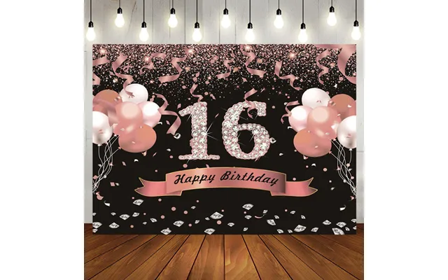 Aperturee Sweet 16 Pink Black Glitter Balloon Birthday Backdrop - Aperturee