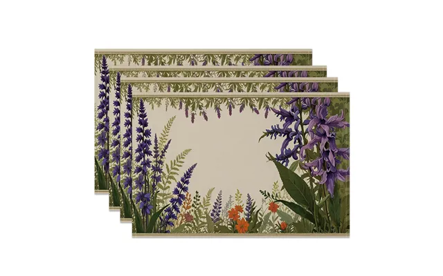 Aperturee Vintage Painted Wildflower Plant Set Of 4 Placemats - 14x12 Inch