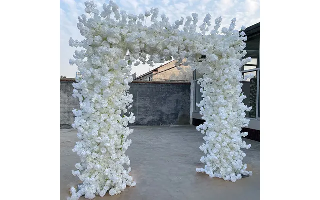 Aperturee White Artificial Fabric Arch Flower Wall For Wedding - 8 X 8 Ft 2
