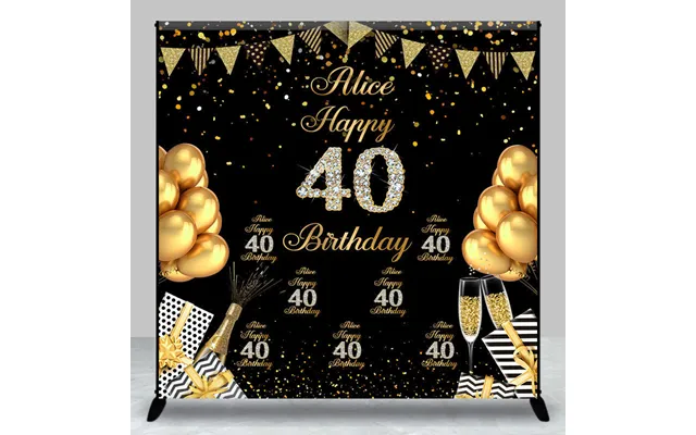 Custom Black Gold Balloons 40th Birthday Backdrop - Aperturee