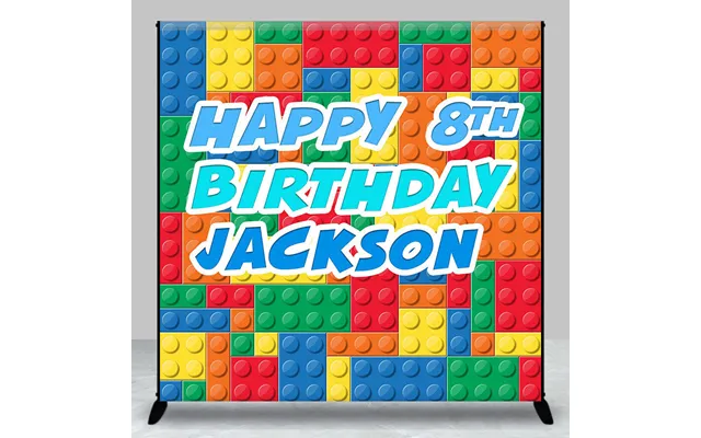 Custom Building Block Happy 8th Birthday Backdrop - Aperturee