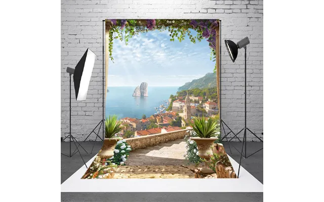 Floral Steps Sea Buildings Photo Studio Backdrop - Aperturee