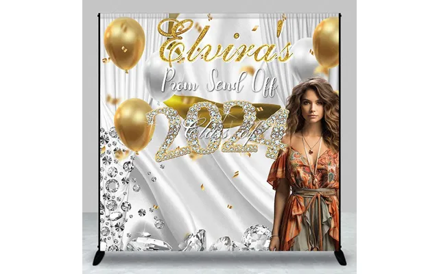 Gold Sliver Balloons Class 2024 Custom Grad Backdrop - Aperturee