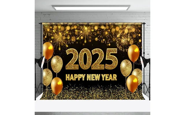 Gold Sparks Glitter Balloon 2025 New Year Backdrop - Aperturee