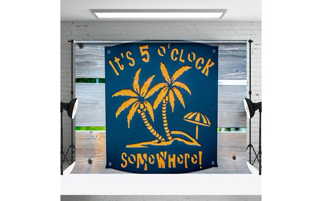 Palm Tree Neon Its 5 Oclock Wooden Party Backdrop - Aperturee
