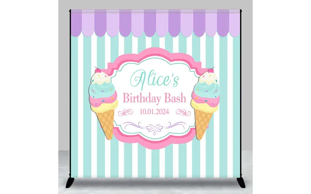 Personalized Ice Cream Stripe Happy Birthday Backdrop - Aperturee