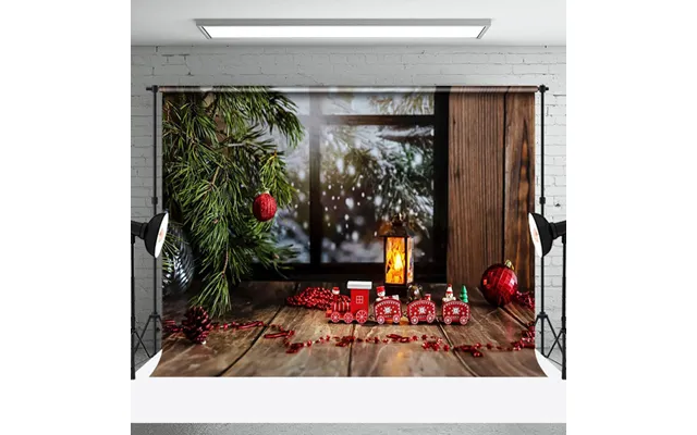 Pine Leaves Wood Window Toy Train Christmas Backdrop - Aperturee