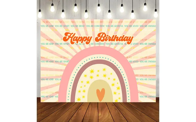 Pink Rainbow Stripe Boho Happy Birthday Backdrop - Aperturee