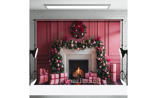 Pink Vintage Wall Fireplace Wreath Christmas Backdrop - Aperturee
