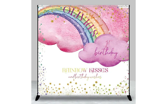 Rainbow Kisses Stars Clouds Custom Birthday Backdrop - Aperturee