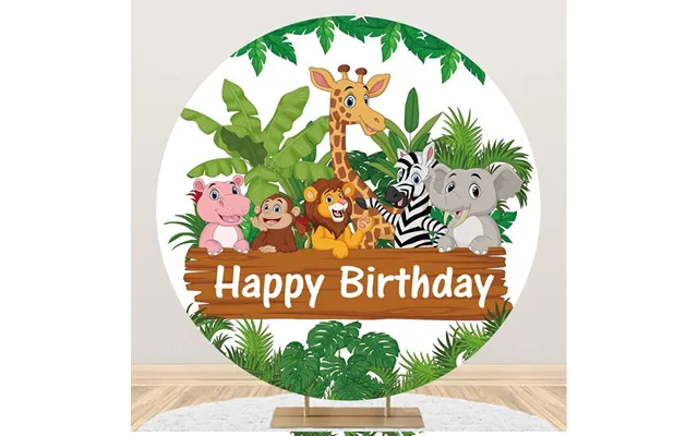 Round Safari Forest Animals Birthday Party Backdrop - Aperturee