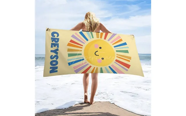 Summer Yellow Cartoon Sun Custom Name Beach Towel - 22x42in 55x105cm