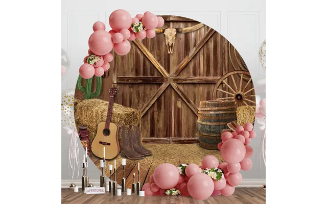 Western Cowboy Wooden Barn Round Birthday Backdrop - Aperturee