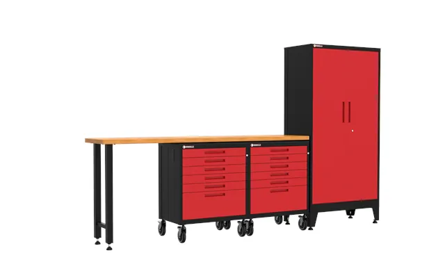 4-piece Garage Cabinet Storage And Organization Set With Wheels In Red